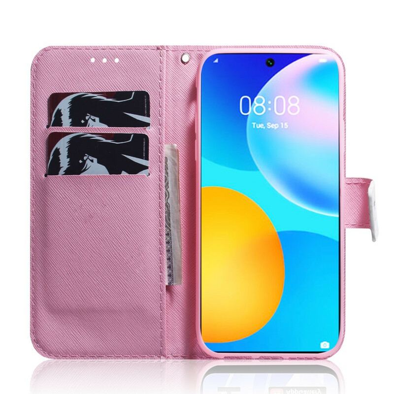 Capa Em Pele Para Huawei P Smart 2021 Uma Flor Rosa