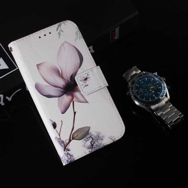 Capa Em Pele Para Huawei P Smart 2021 Uma Flor Rosa