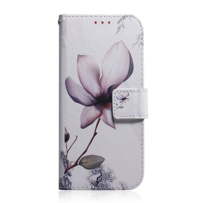 Capa Em Pele Para Huawei P Smart 2021 Uma Flor Rosa