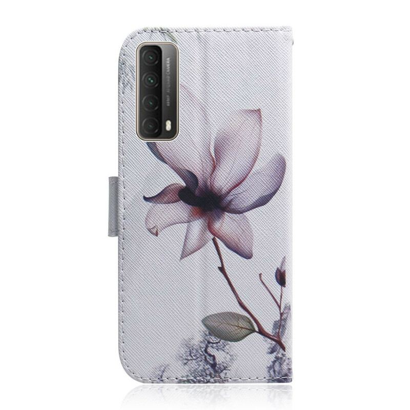 Capa Em Pele Para Huawei P Smart 2021 Uma Flor Rosa