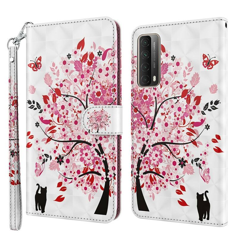 Capa Flip Para Huawei P Smart 2021 Árvore Rosa