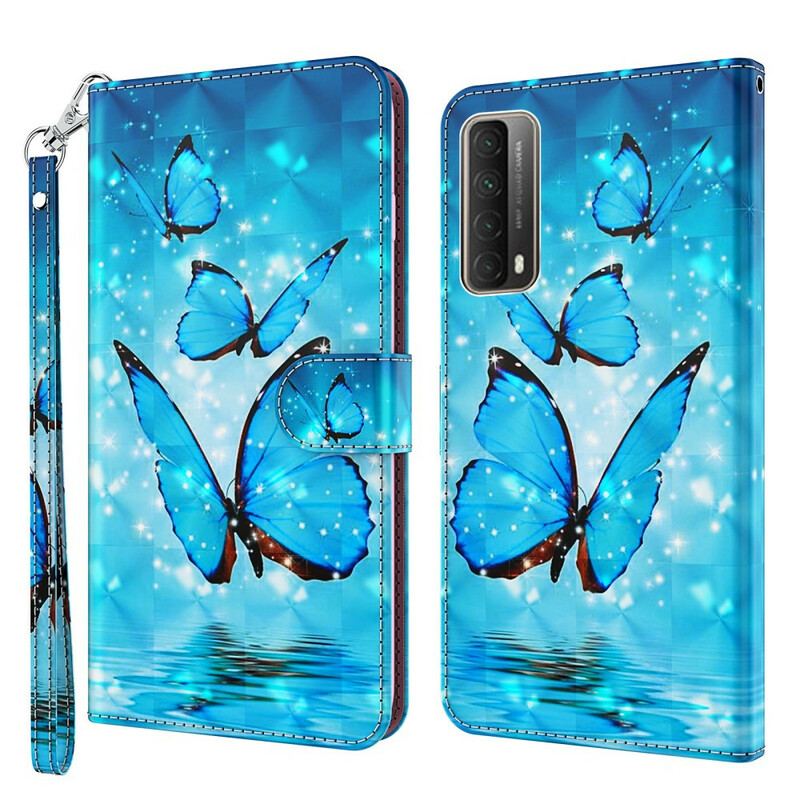 Capa Flip Para Huawei P Smart 2021 Borboletas Azuis Voando