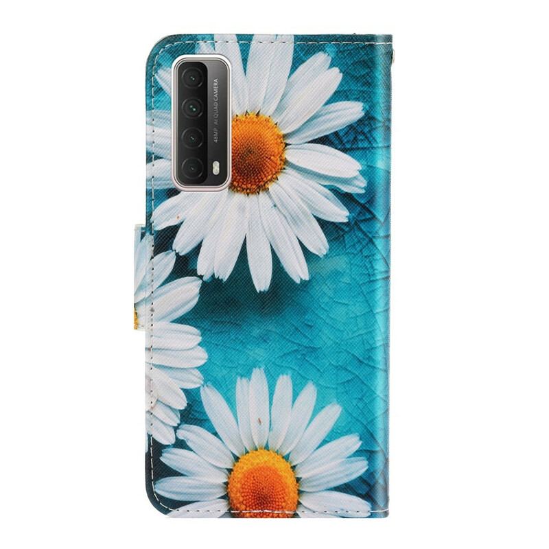 Capa Flip Para Huawei P Smart 2021 De Cordão Fio Dental Margaridas