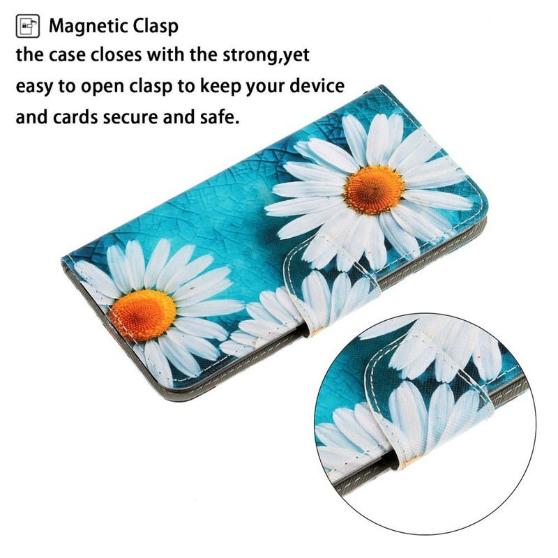 Capa Flip Para Huawei P Smart 2021 De Cordão Fio Dental Margaridas