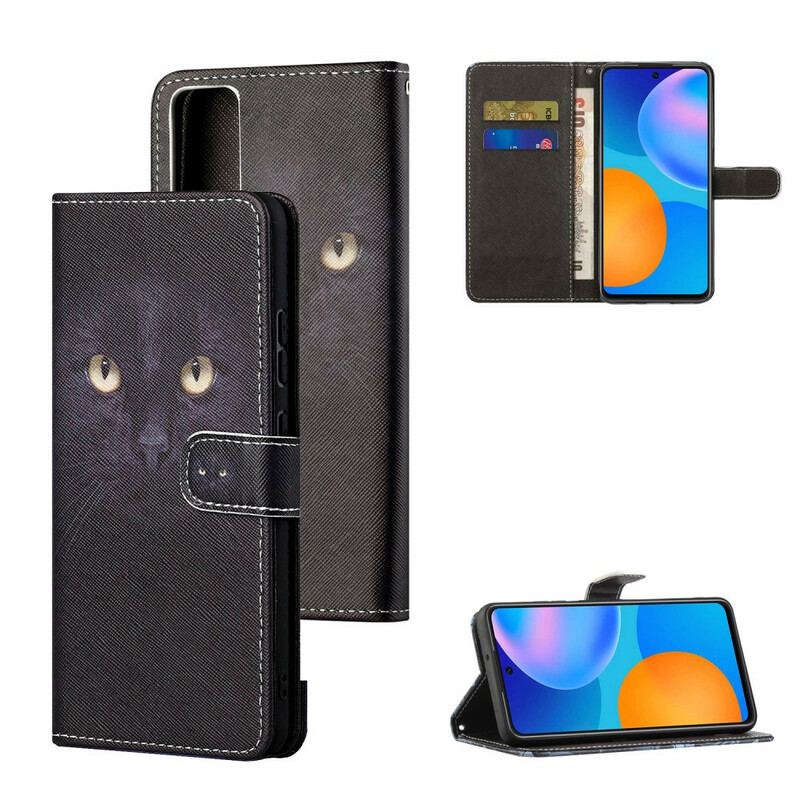 Capa Flip Para Huawei P Smart 2021 De Cordão Olhos De Gato Preto Com Tiras