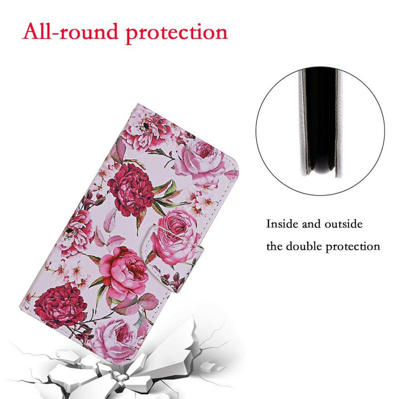 Capa Flip Para Huawei P Smart 2021 Flores Magistrais Com Alça