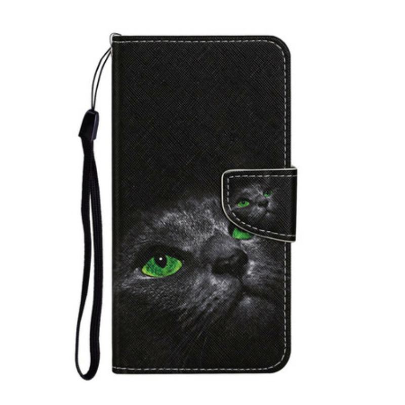 Capa Flip Para Huawei P Smart 2021 Gato De Olhos Verdes Com Cordão