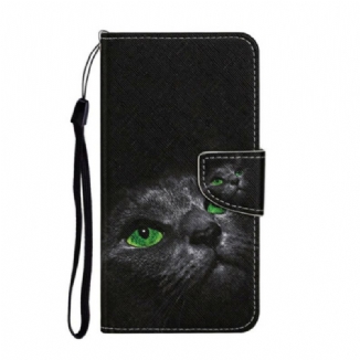 Capa Flip Para Huawei P Smart 2021 Gato De Olhos Verdes Com Cordão