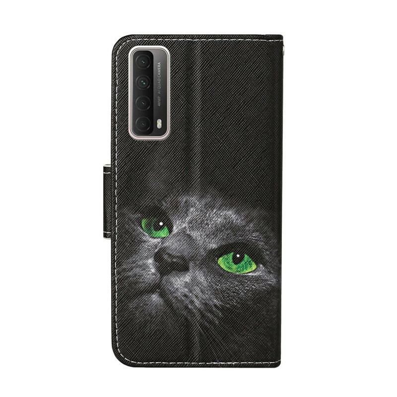 Capa Flip Para Huawei P Smart 2021 Gato De Olhos Verdes Com Cordão