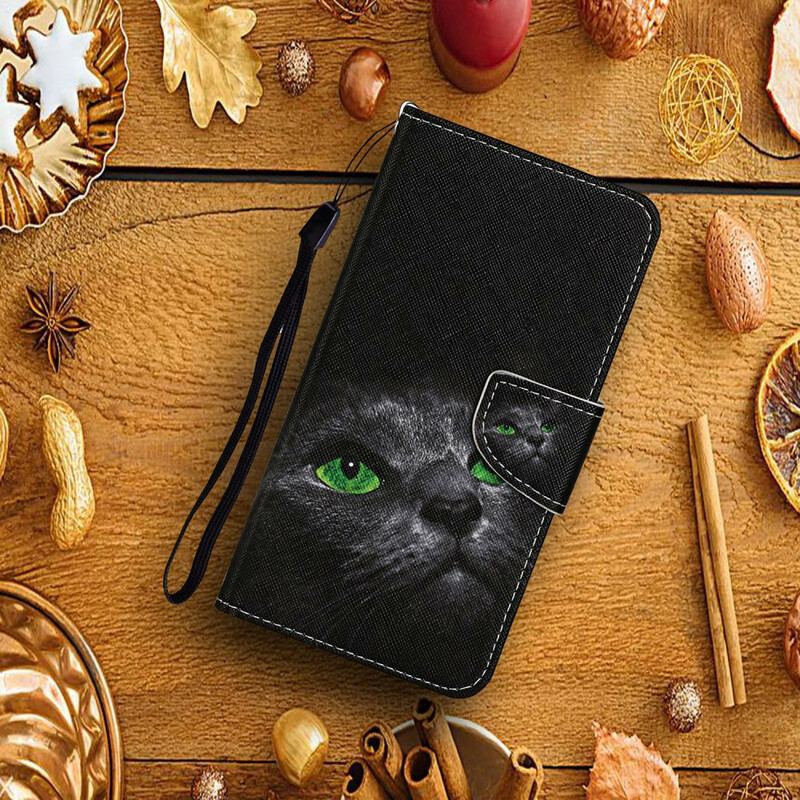 Capa Flip Para Huawei P Smart 2021 Gato De Olhos Verdes Com Cordão