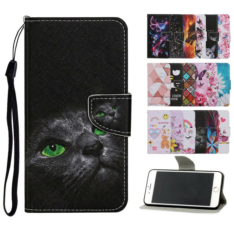 Capa Flip Para Huawei P Smart 2021 Gato De Olhos Verdes Com Cordão