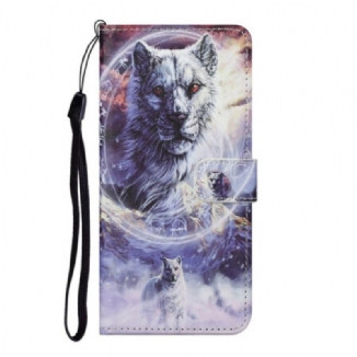 Capa Flip Para Huawei P Smart 2021 Lobo No Inverno Com Cordão