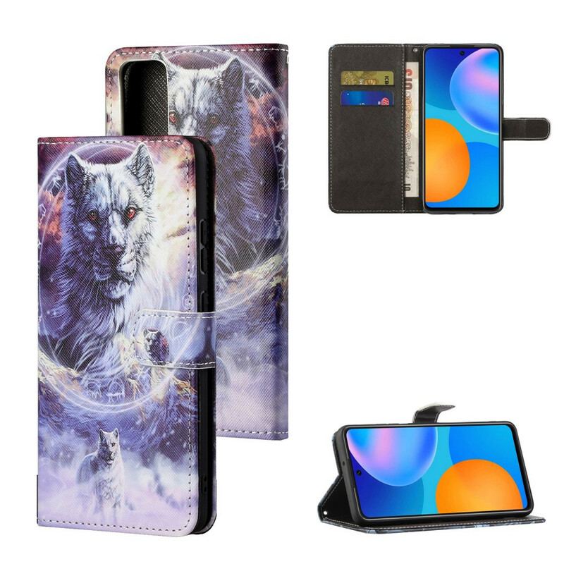 Capa Flip Para Huawei P Smart 2021 Lobo No Inverno Com Cordão