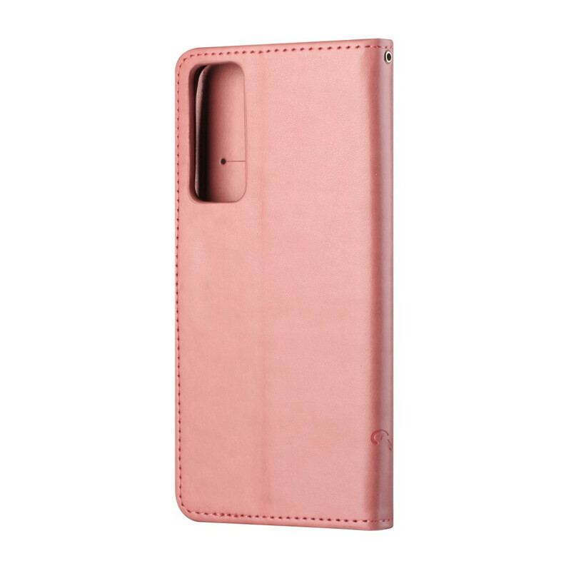 Capa Folio Para Huawei P Smart 2021 De Cordão Flores De Alça