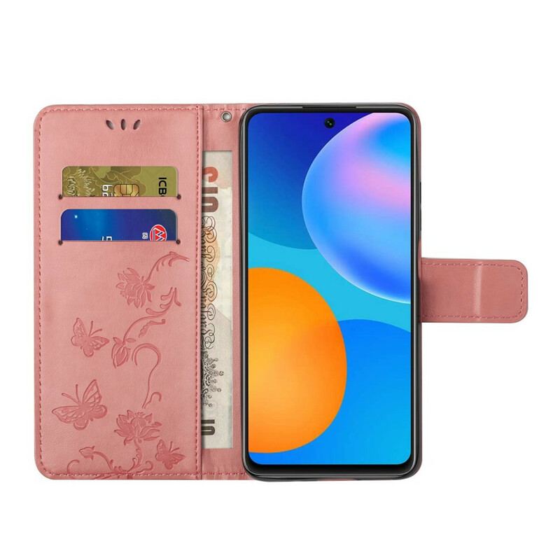 Capa Folio Para Huawei P Smart 2021 De Cordão Flores De Alça