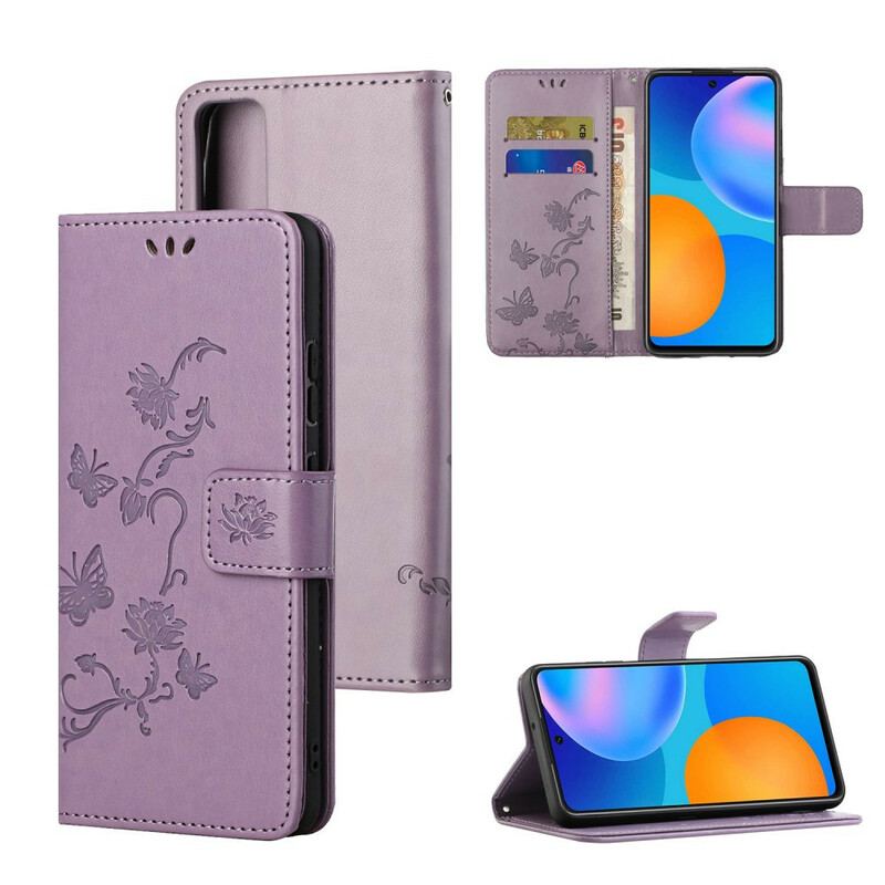 Capa Folio Para Huawei P Smart 2021 De Cordão Flores De Alça