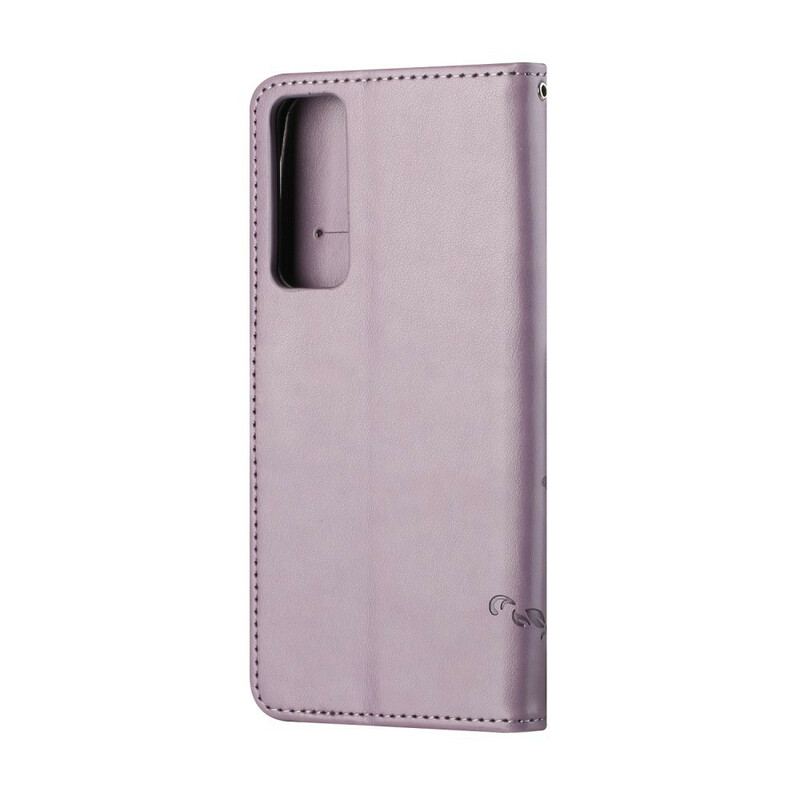 Capa Folio Para Huawei P Smart 2021 De Cordão Flores De Alça