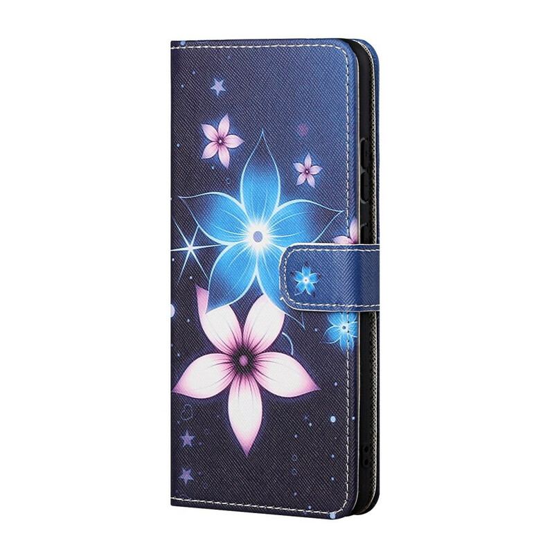 Capa Folio Para Huawei P Smart 2021 De Cordão Flores De Cinta Lunar