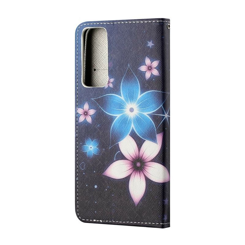 Capa Folio Para Huawei P Smart 2021 De Cordão Flores De Cinta Lunar