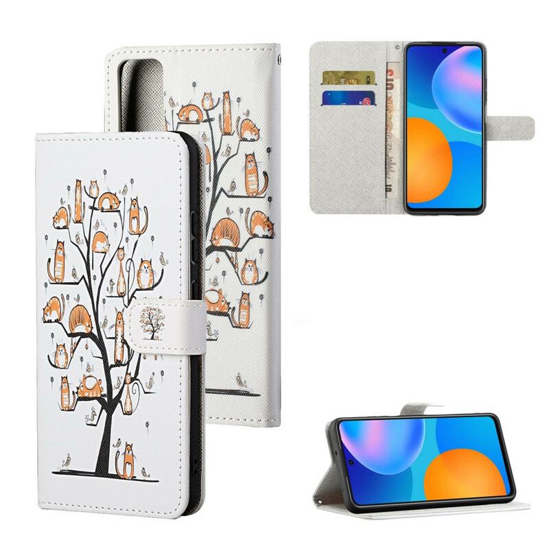 Capa Folio Para Huawei P Smart 2021 De Cordão Gatos Divertidos Com Alça