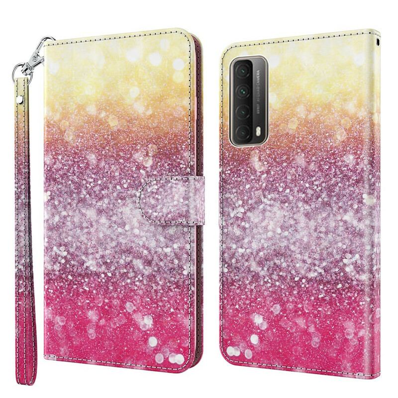 Capa Folio Para Huawei P Smart 2021 Gradiente Glitter Magenta