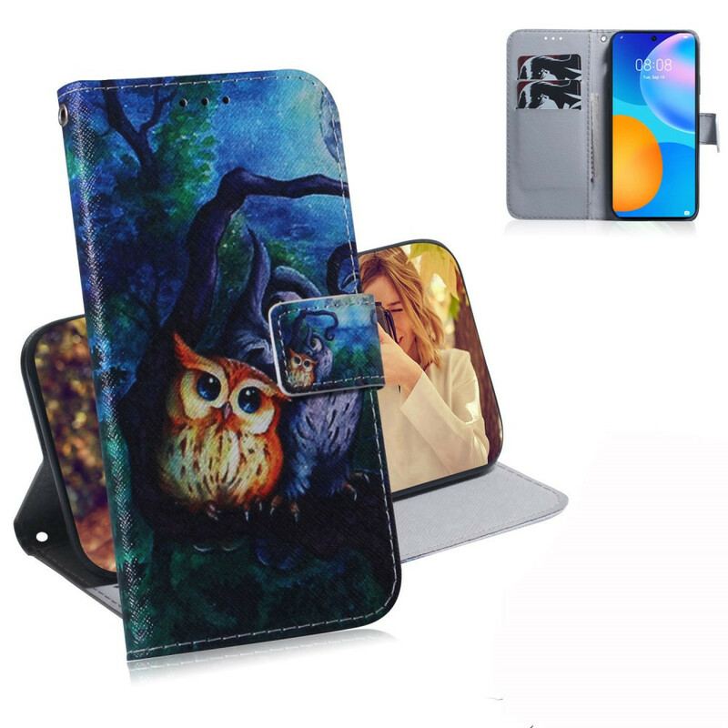 Capa Folio Para Huawei P Smart 2021 Pintura De Corujas