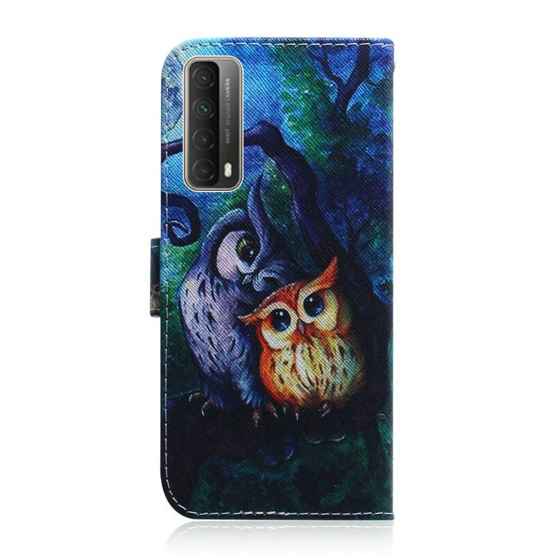 Capa Folio Para Huawei P Smart 2021 Pintura De Corujas