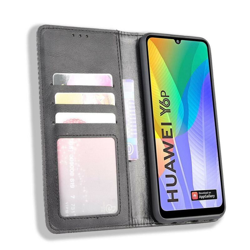 Capa De Celular Para Huawei Y6p Flip Efeito Couro Vintage Estilizado