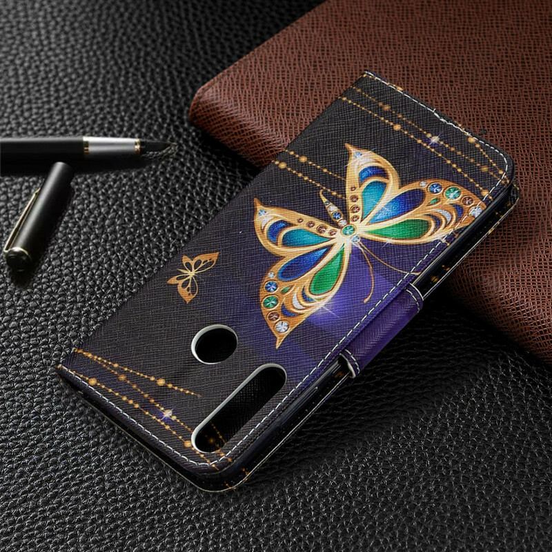 Capa De Couro Para Huawei Y6p Borboleta Mágica