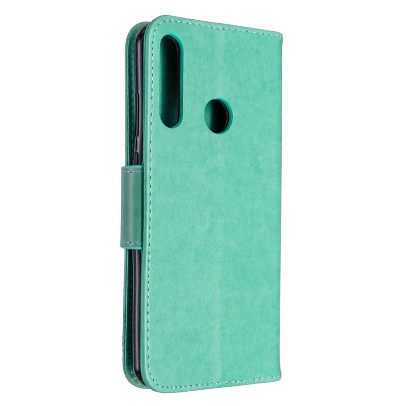 Capa De Couro Para Huawei Y6p Flip Borboletas E Aba Oblíqua