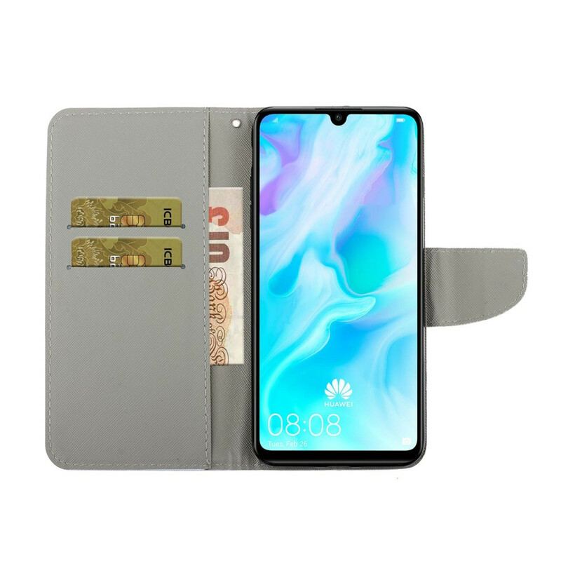 Capa Flip Para Huawei Y6p De Cordão Fio Dental Margaridas