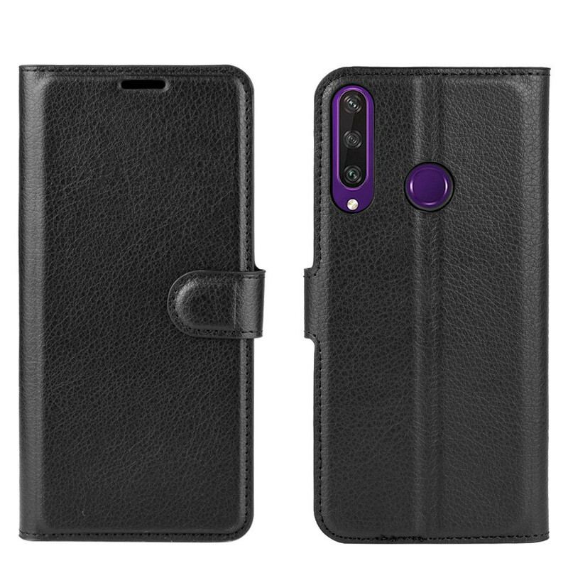 Capa Flip Para Huawei Y6p Couro Sintético De Lichia Clássico