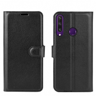 Capa Flip Para Huawei Y6p Couro Sintético De Lichia Clássico