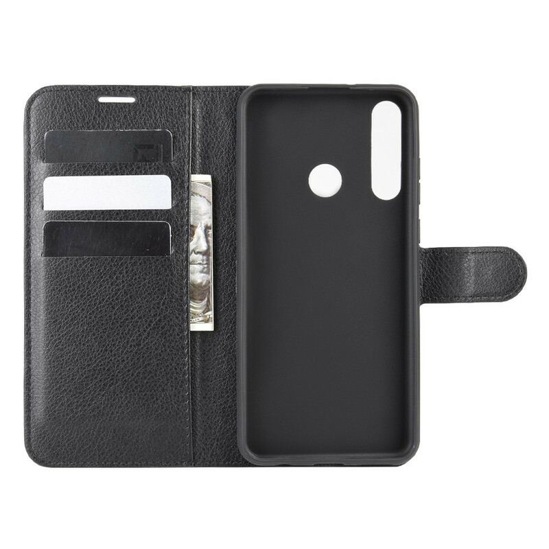 Capa Flip Para Huawei Y6p Couro Sintético De Lichia Clássico