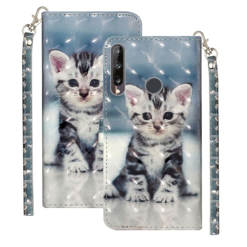 Capa Folio Para Huawei Y6p De Cordão Pontos De Luz Gatinho Com Alça