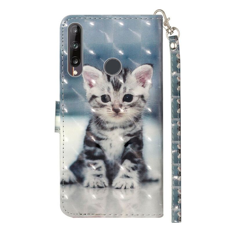 Capa Folio Para Huawei Y6p De Cordão Pontos De Luz Gatinho Com Alça