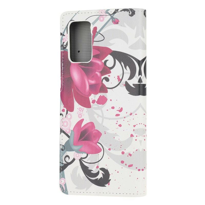 Capa De Couro Para Samsung Galaxy Note 20 Flores Tropicais