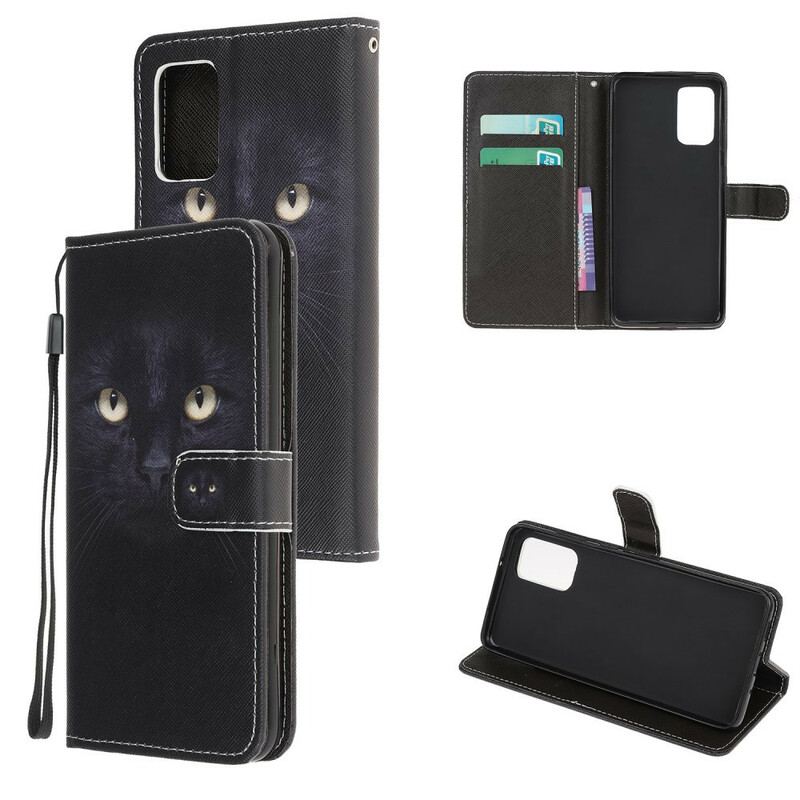 Capa Flip Para Samsung Galaxy Note 20 De Cordão Olhos De Gato Preto Com Tiras