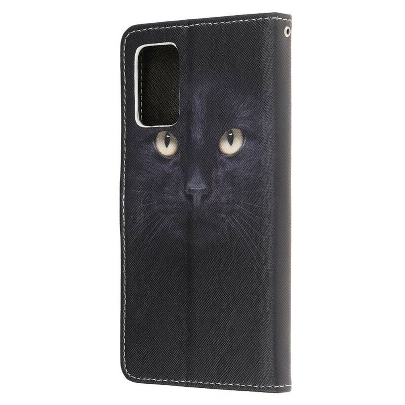 Capa Flip Para Samsung Galaxy Note 20 De Cordão Olhos De Gato Preto Com Tiras