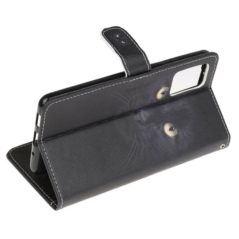 Capa Flip Para Samsung Galaxy Note 20 De Cordão Olhos De Gato Preto Com Tiras