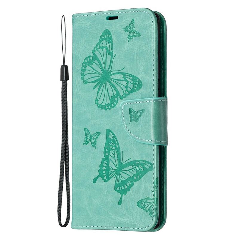 Capa Flip Para Samsung Galaxy Note 20 De Couro Borboletas E Aba Oblíqua