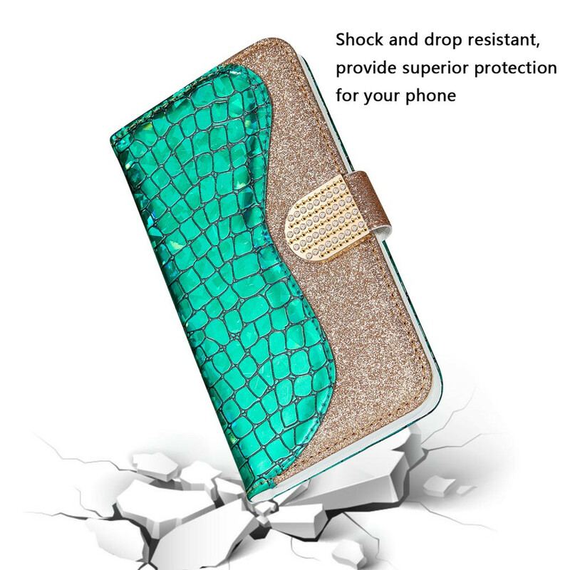 Capa Flip Para Samsung Galaxy Note 20 Diamantes De Crocodilo