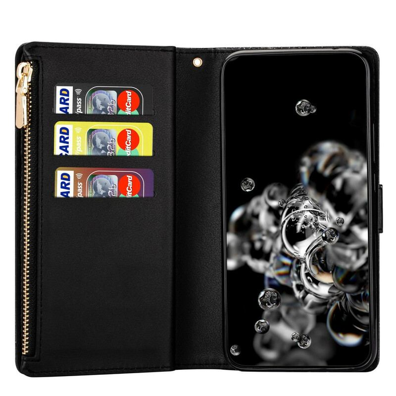 Capa Flip Para Samsung Galaxy Note 20 Capa Tipo Carteira Carteira Com Zíper De Lantejoulas