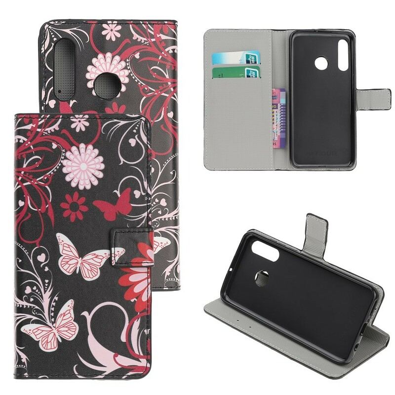 Capa De Couro Para Huawei P Smart Z Borboletas E Flores