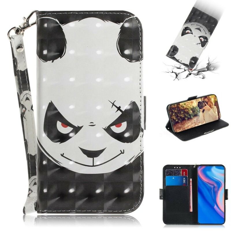 Capa De Couro Para Huawei P Smart Z De Cordão Panda Irritado Com Cordão