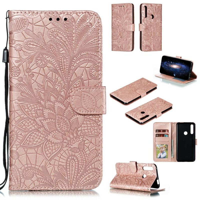 Capa De Couro Para Huawei P Smart Z De Cordão Strap Flores Tribais