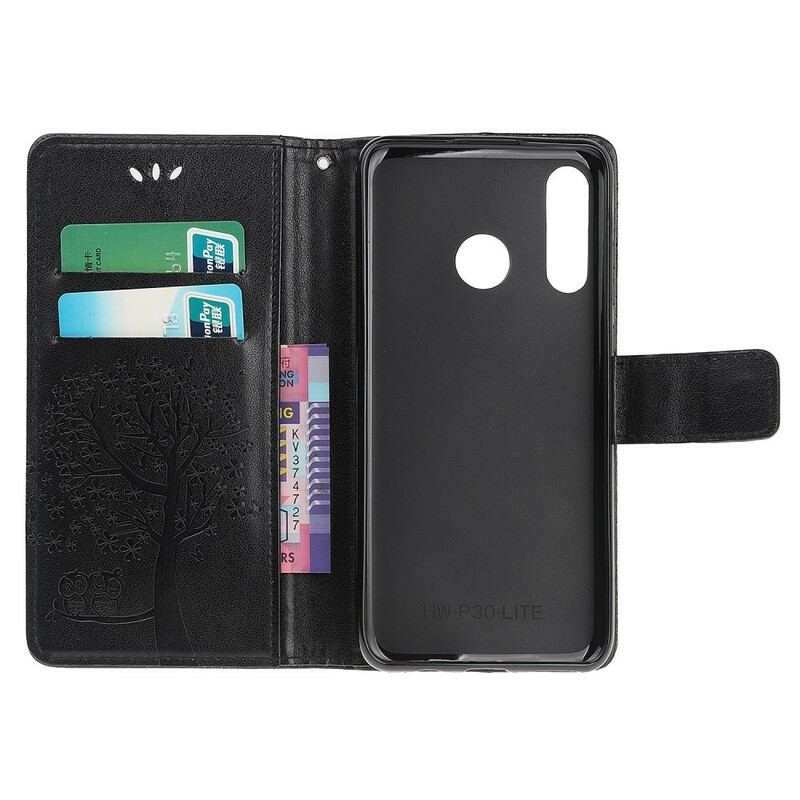 Capa De Couro Para Huawei P Smart Z De Cordão Tanga E Corujas