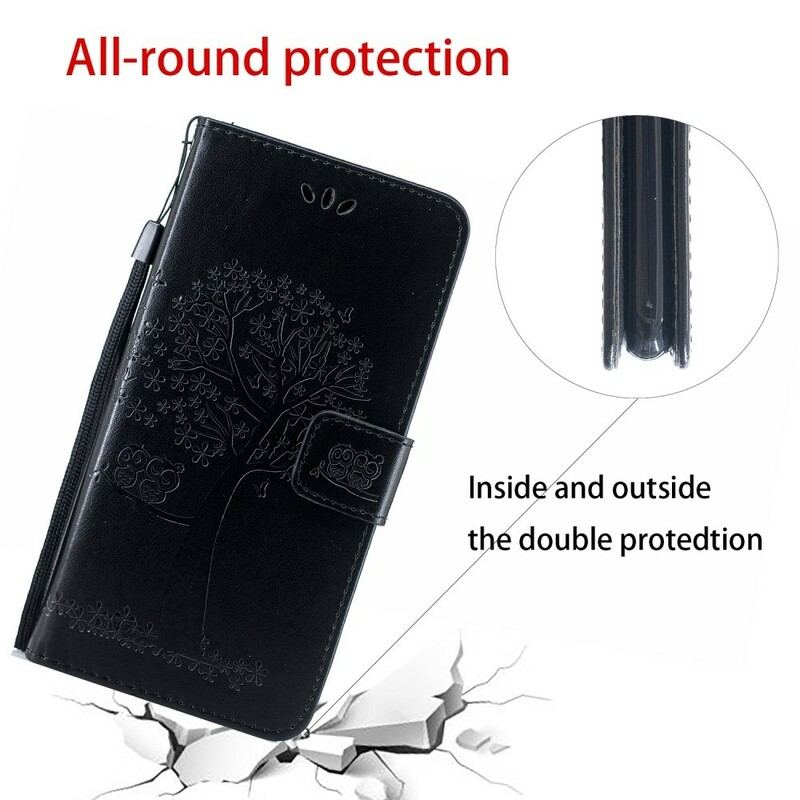 Capa De Couro Para Huawei P Smart Z De Cordão Tanga E Corujas