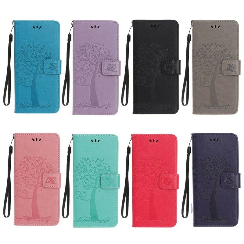 Capa De Couro Para Huawei P Smart Z De Cordão Tanga E Corujas