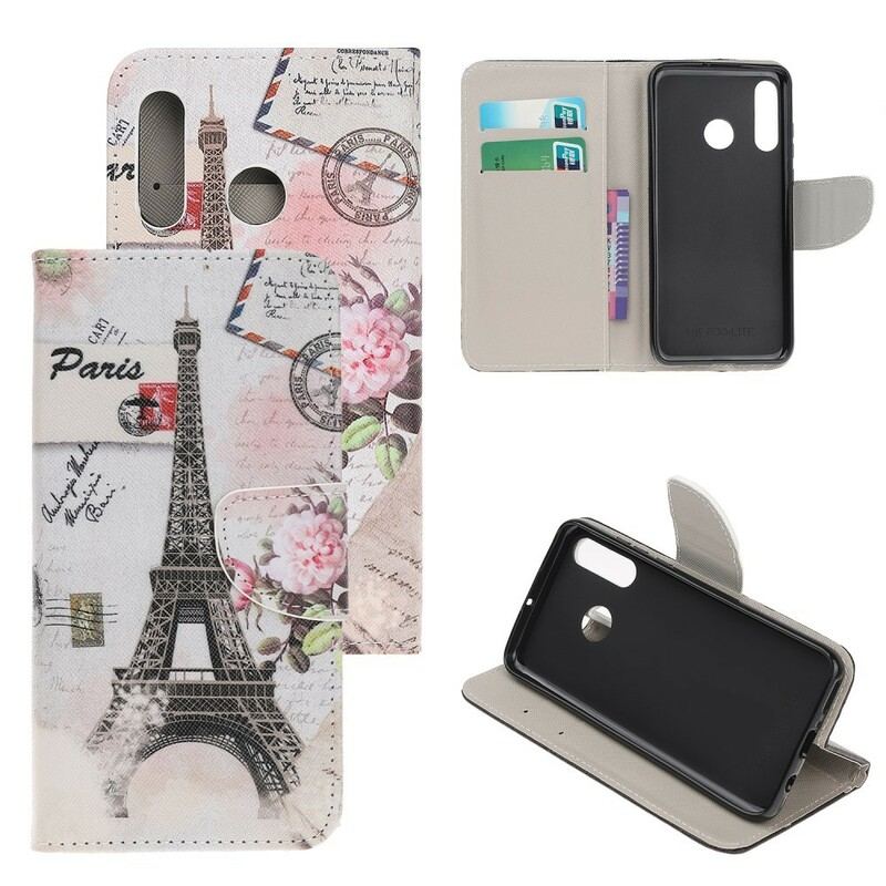 Capa De Couro Para Huawei P Smart Z Torre Eiffel Retrô